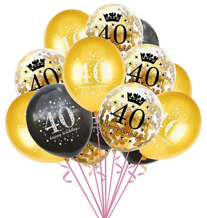 Balony 40-stka Złote Czarne z Konfetti Zestaw 15 sztuk