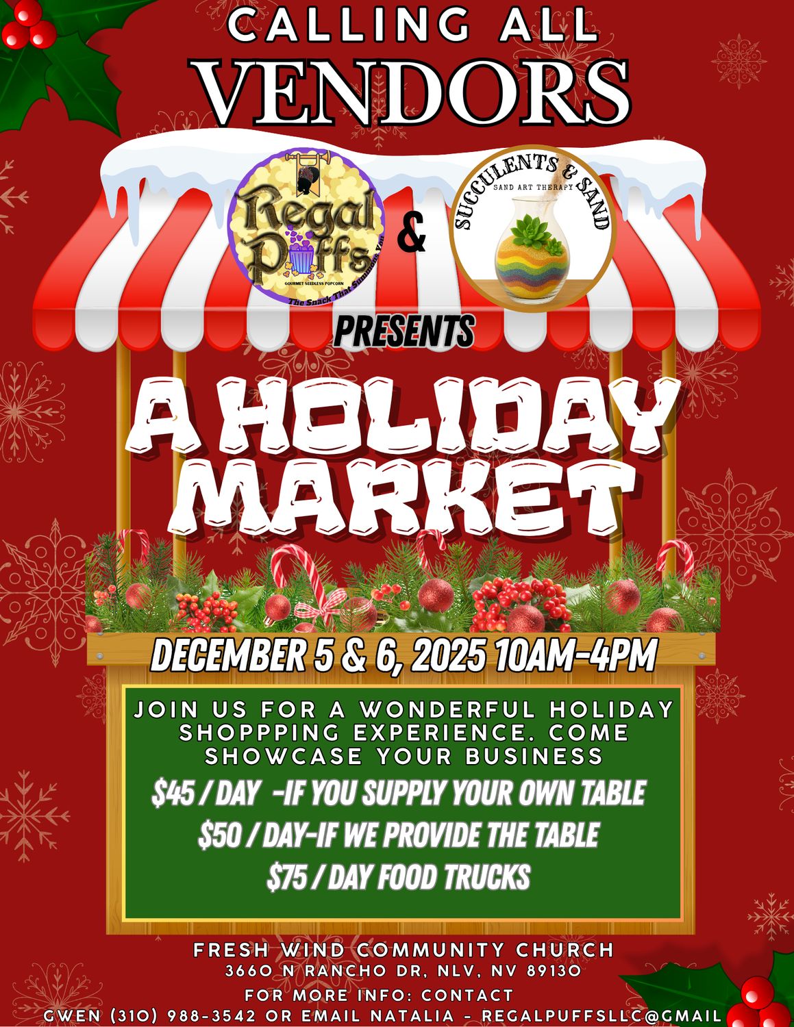 A Holiday Market Vendor space including table &amp; chair