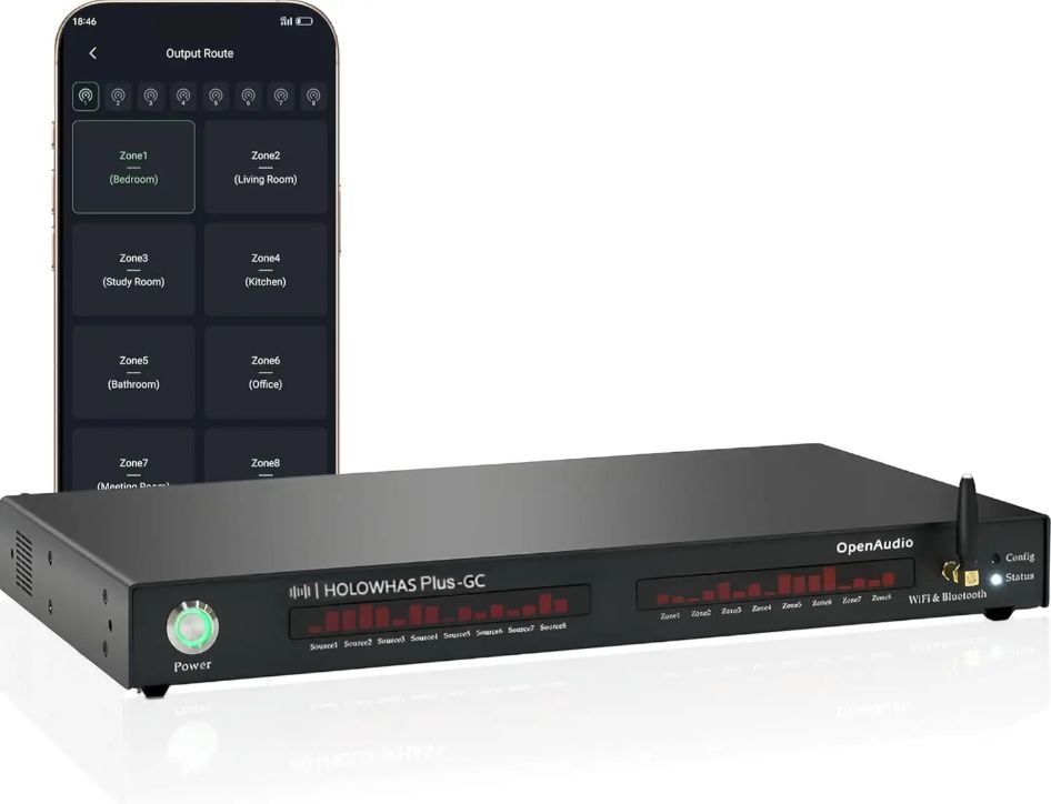 HOLOWHAS Plus-GC: 1600W (100W x16) | 8 Streams 8 Zones Multi-Room Streaming Amplifier | HDMI ARC, SPDIF, Line in | BT Audio | USB Disk| Google Cast