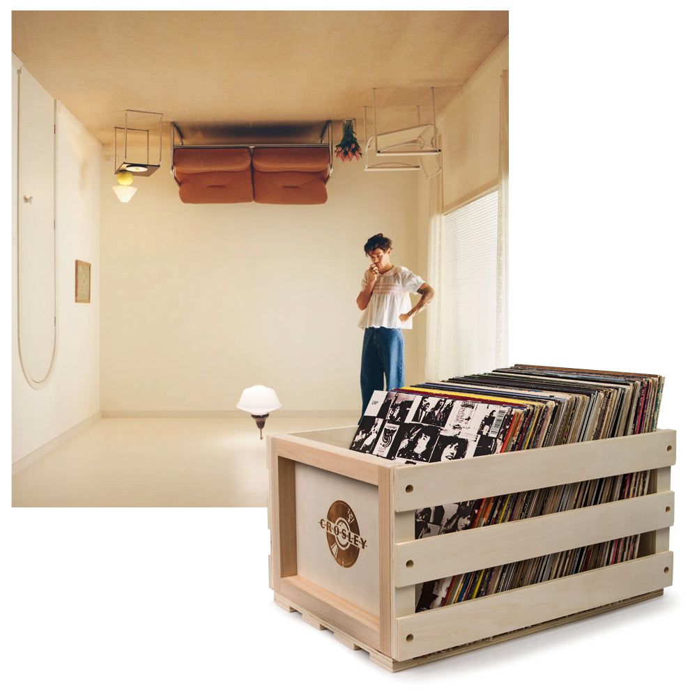 Crosley Record Storage Crate &amp; Harry Styles Harry's House Vinyl Album Bundle
