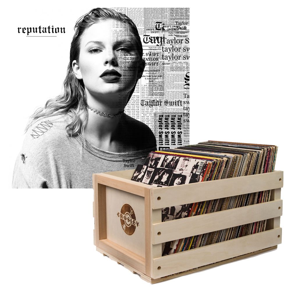 Crosley Record Storage Crate &amp; Taylor Swifts Reputation Vinyl Album Bundle