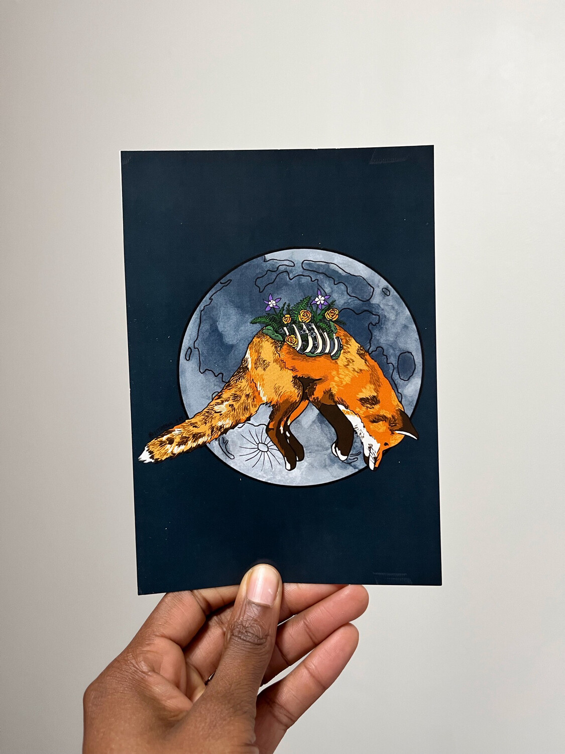Fox And The Moon Mini-Print/Postcard