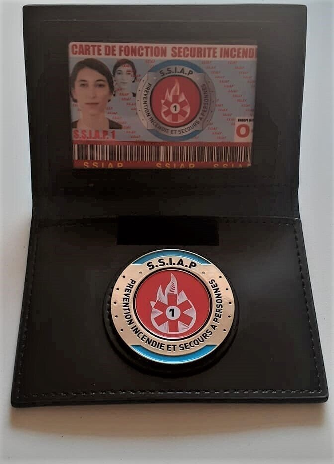 Porte-carte cuir 3 volets format CB et Navigo Police + Médaille