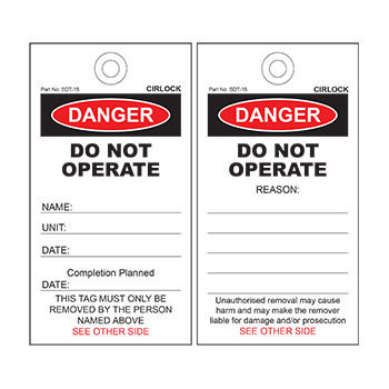 HEAVY DUTY PVC Danger Do Not Operate Tag SDT-15