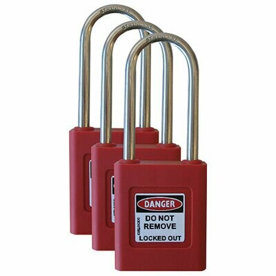 Set of 3 Keyed Alike RED Safety Padlock - (Registered) SLP-450-RED-KANH