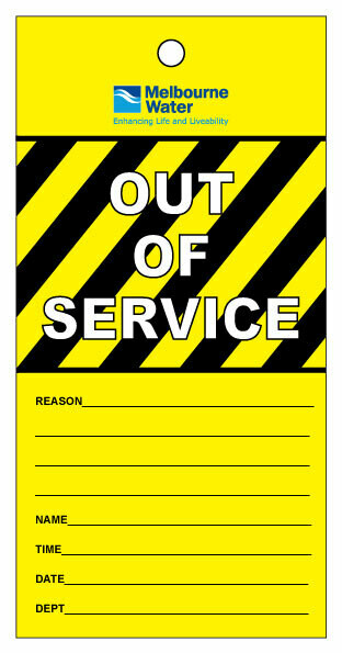 Melbourne Water Out of Service Tag (100 Pack)