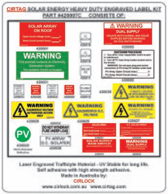 Solar Installation Labels Kit - Engraved Part Number 420007C | Buy ...