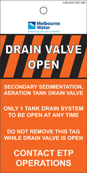 Melbourne Water Drain Valve Secondary Tag (5 Pack)
