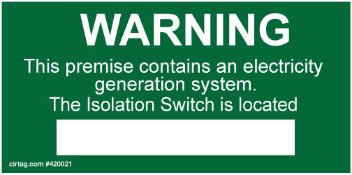 WARNING - This Premise Contains an Electricity Generation System - Pack of 5 (SKU 420021)