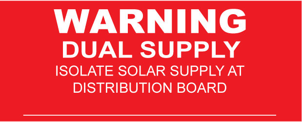 Warning Dual Supply Isolate Solar Supply at DB - Pack of 5 (SKU 420022)