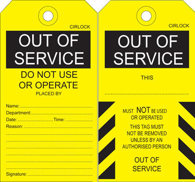 Out of Service Tag - Poly and Cardboard