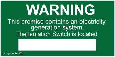 WARNING - This Premise Contains an Electricity Generation System - Pack of 5 (SKU 420021)