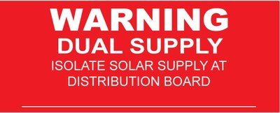 Warning Dual Supply Isolate Solar Supply at DB - Pack of 5 (SKU 420022)