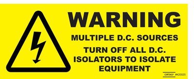 Warning Multiple DC Sources - Pack of 5 (SKU 420027)