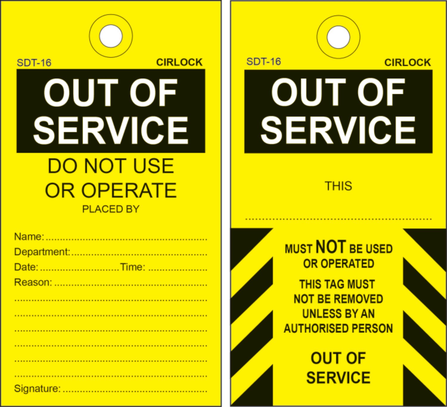 HEAVY DUTY PVC Out of Service Tag