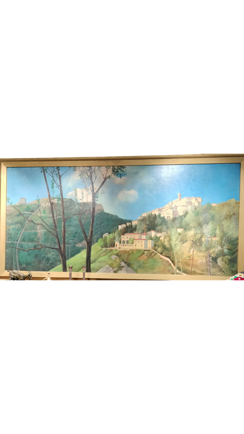 GRANDE DIPINTO SACRO MONTE DI VARESE CON VEDUTA CAMPO DEI FIORI GIUSEPPE TALAMONI ANNI '20 OLIO SU TELA