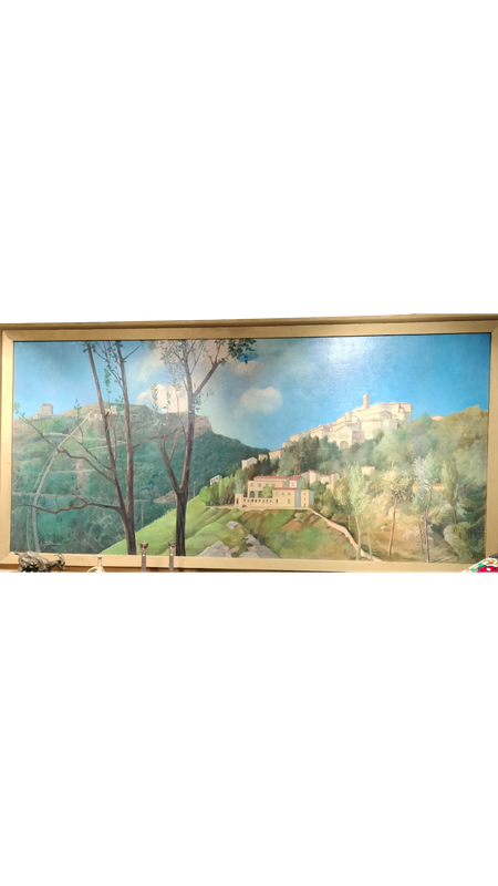 GRANDE DIPINTO SACRO MONTE DI VARESE CON VEDUTA CAMPO DEI FIORI GIUSEPPE TALAMONI ANNI '20 OLIO SU TELA