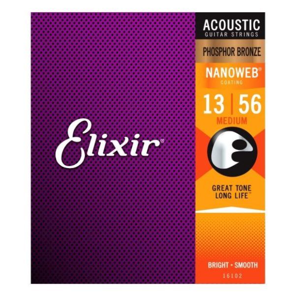 Elixir 13-56 Nanoweb Phosphor Bronze Medium Acoustic Guitar Strings