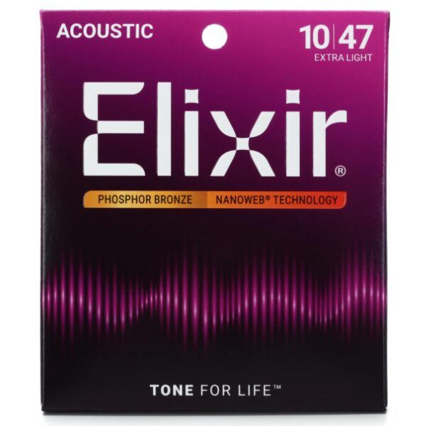 Elixir 10-47 Nanoweb Phosphor Bronze Extra Light Acoustic Guitar Strings