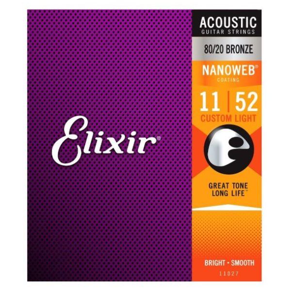 Elixir 11-52 Nanoweb 80/20 Bronze Custom Light Acoustic Guitar Strings