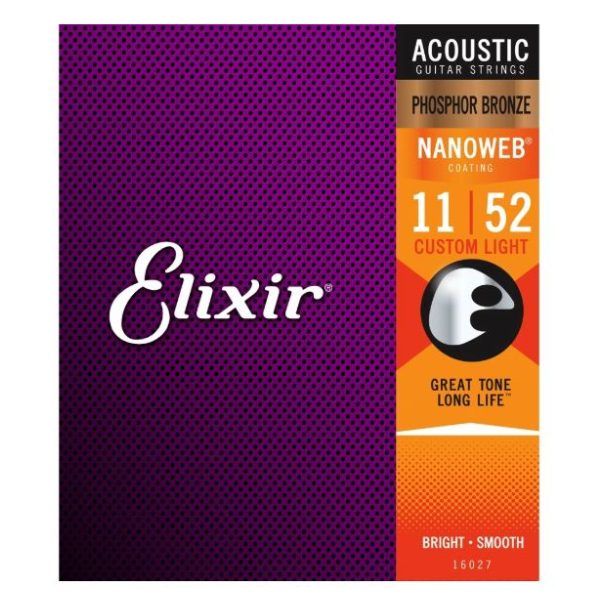 Elixir 11-52 Nanoweb Phosphor Bronze Custom Light Acoustic Guitar Strings