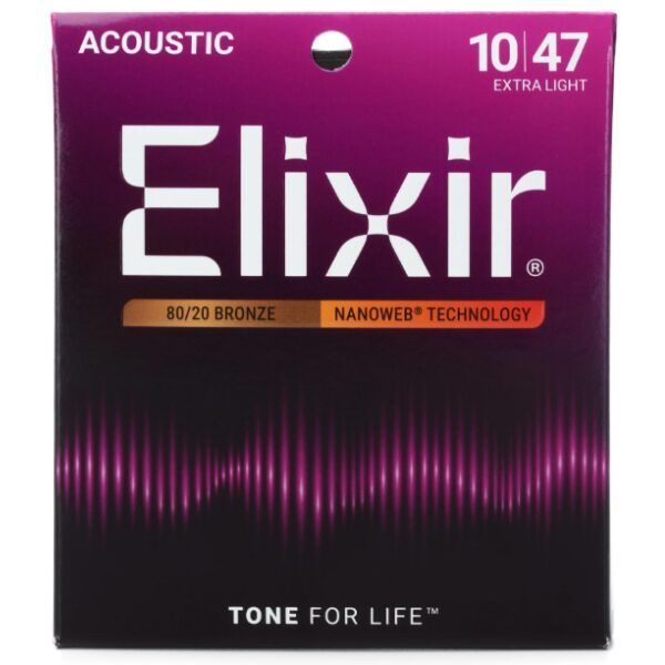 Elixir 10-47 Nanoweb 80/20 Extra Light Acoustic Guitar Strings