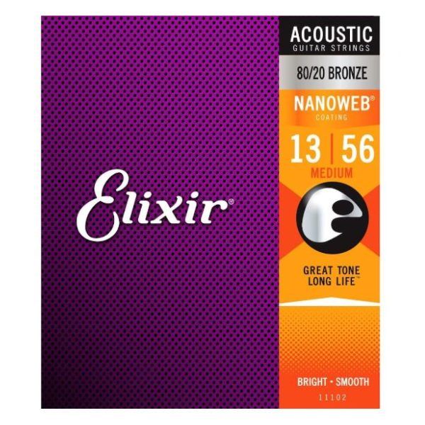 Elixir 13-56 Nanoweb 80/20 Bronze Medium Acoustic Guitar Strings