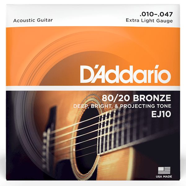 D'Addario EJ10 Extra Light 80/20 Bronze Acoustic Strings - .010-.047