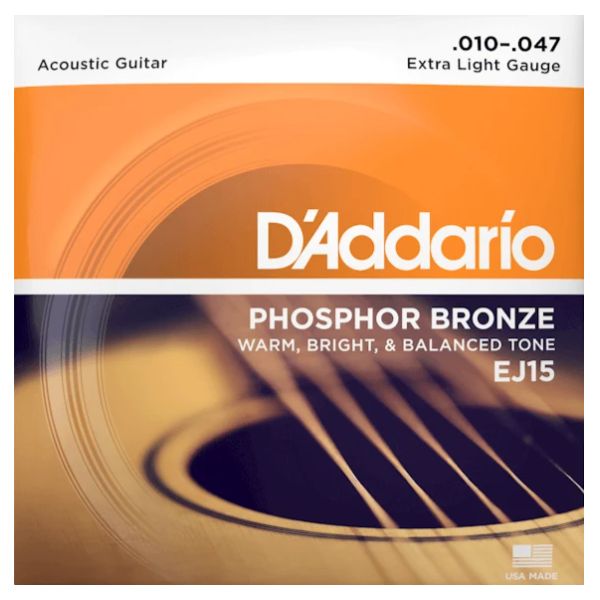 D'Addario EJ15 Phosphor Bronze Acoustic Guitar Strings - .010-.047 Extra Light