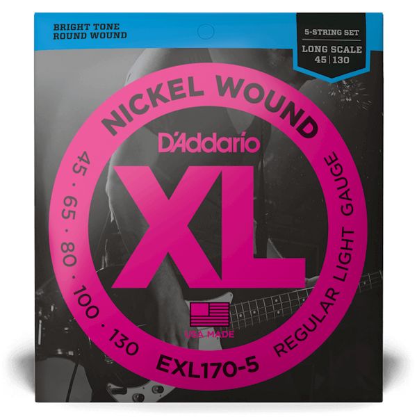 D'Addario EXL170-5 Regular Light Nickel Wound 5-string Long Scale Bass Strings - .045-.130