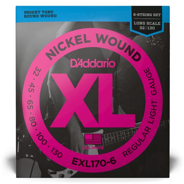 D'Addario EXL170-6 Regular Light Nickel Wound 6-string Long Scale Bass Strings - .032-.130