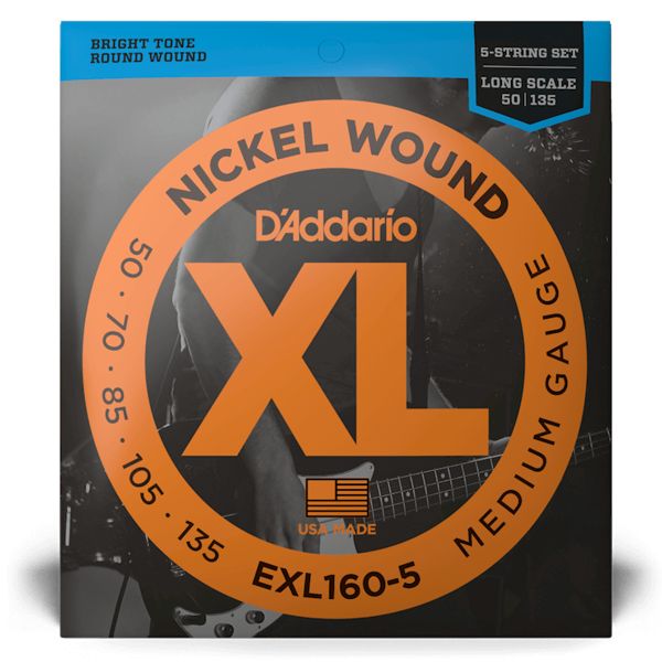 D'Addario EXL160-5 Medium Nickel Wound Long Scale Bass Strings - .050-.135