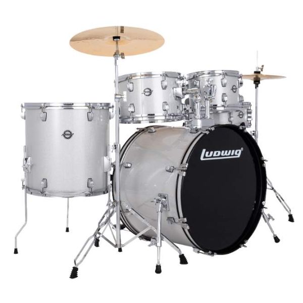 Ludwig Accent Drive 5-piece Drum Set with Wuhan Cymbals - Silver Sparkle