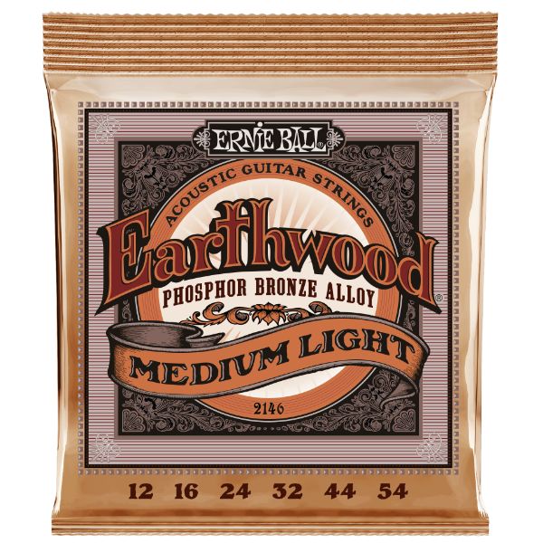 Ernie Ball 2146 Earthwood Phosphor Bronze Acoustic Guitar Strings - .012-.054 Medium Light