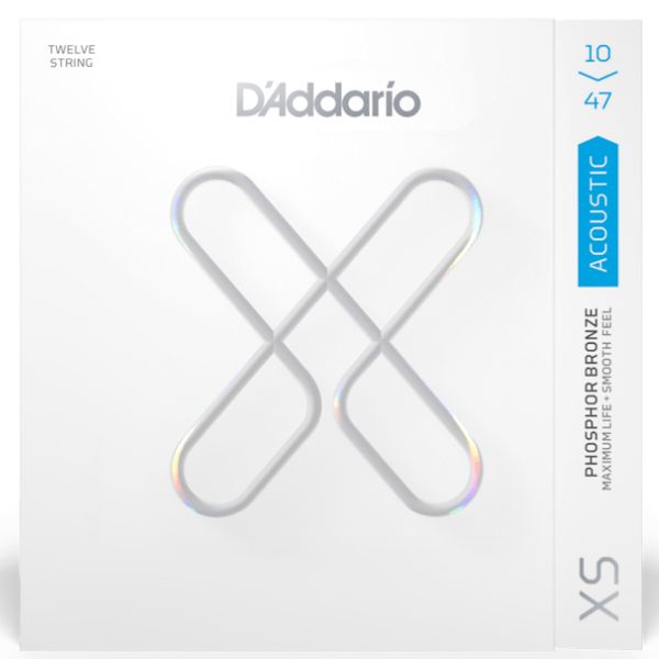 D'Addario XSAPB1047-12 XS Phosphor Bronze Coated Acoustic Guitar Strings - .010-.047 Extra Light 12-string