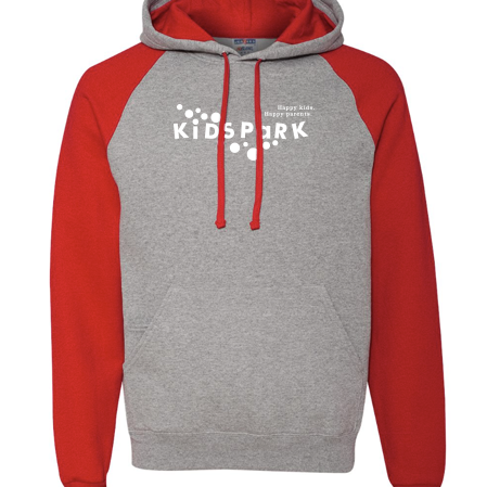 KidsPark Ragland Sleeve Color Block Hoodie, Size: Adult Small, Shirt Color: Oxford / True Red