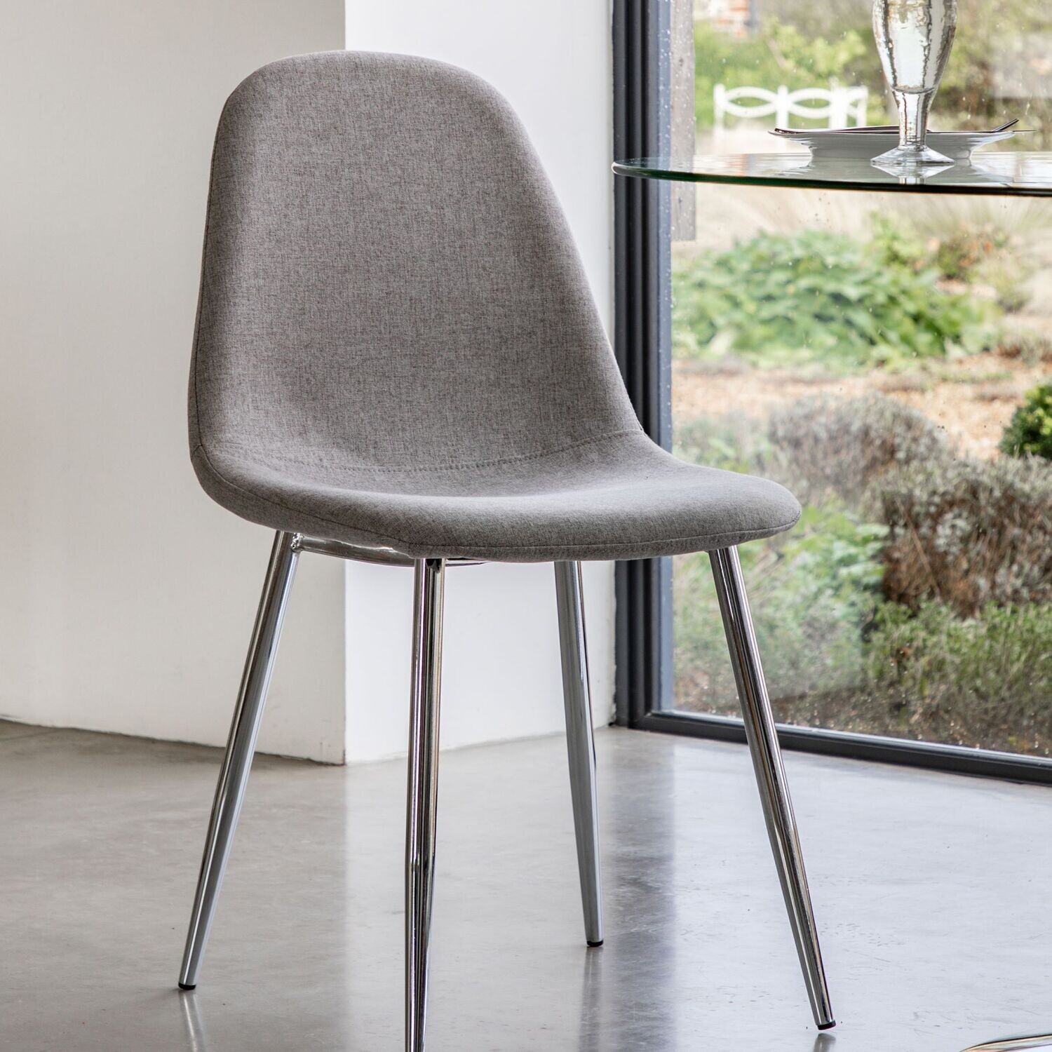 Gallery Direct Millican Dining Chair (Pair), Colour: Light Grey and Chrome