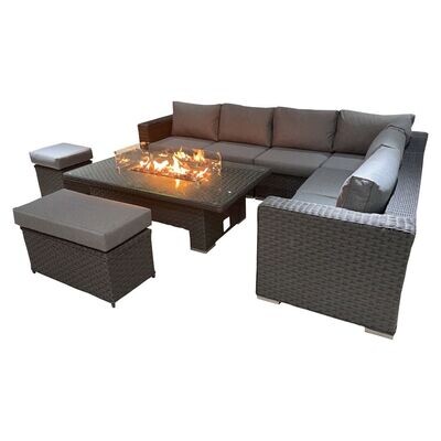 Corner Sofa with Rising Firepit Dining Table Set