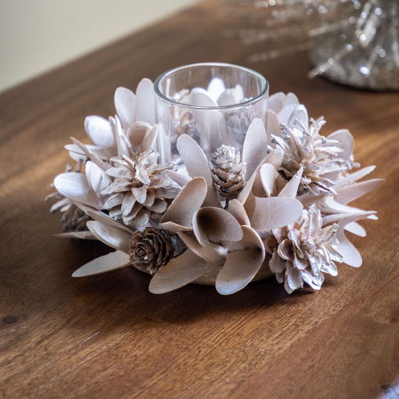 Gallery Direct Blush Cone & Floral Tealight Holder