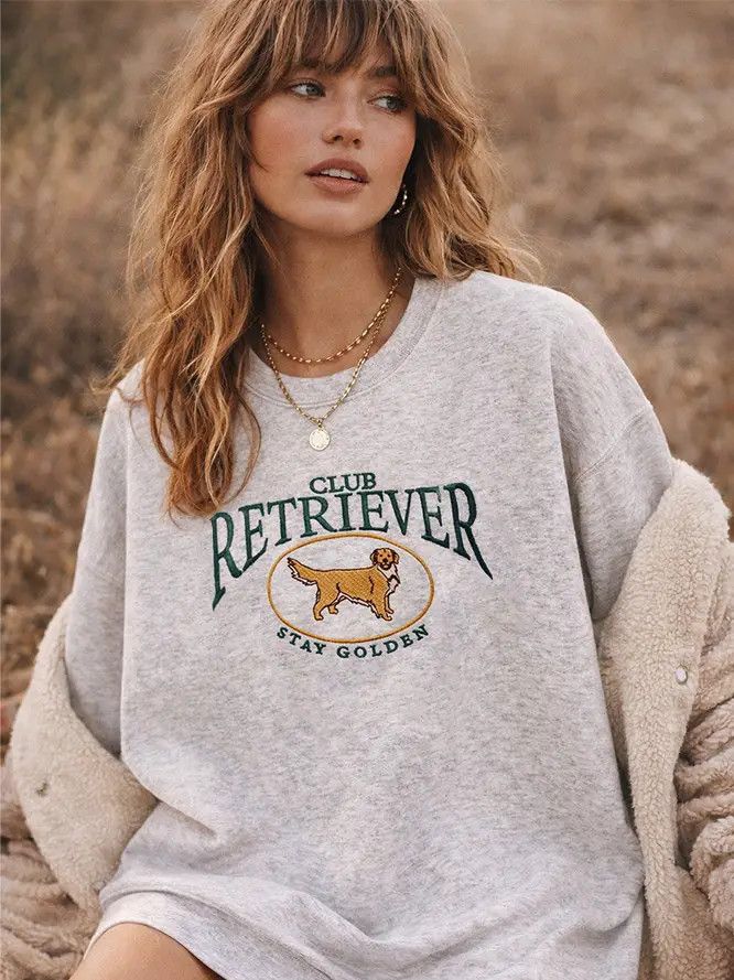 CLUB RETRIEVER GREY EMBROIDERED CREWNECK SWEAT, Size: S/M