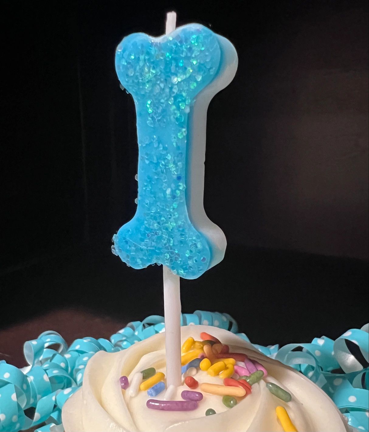 BIRTHDAY GLITTER CANDLE, Color: BLUE, Size: DOG BONE
