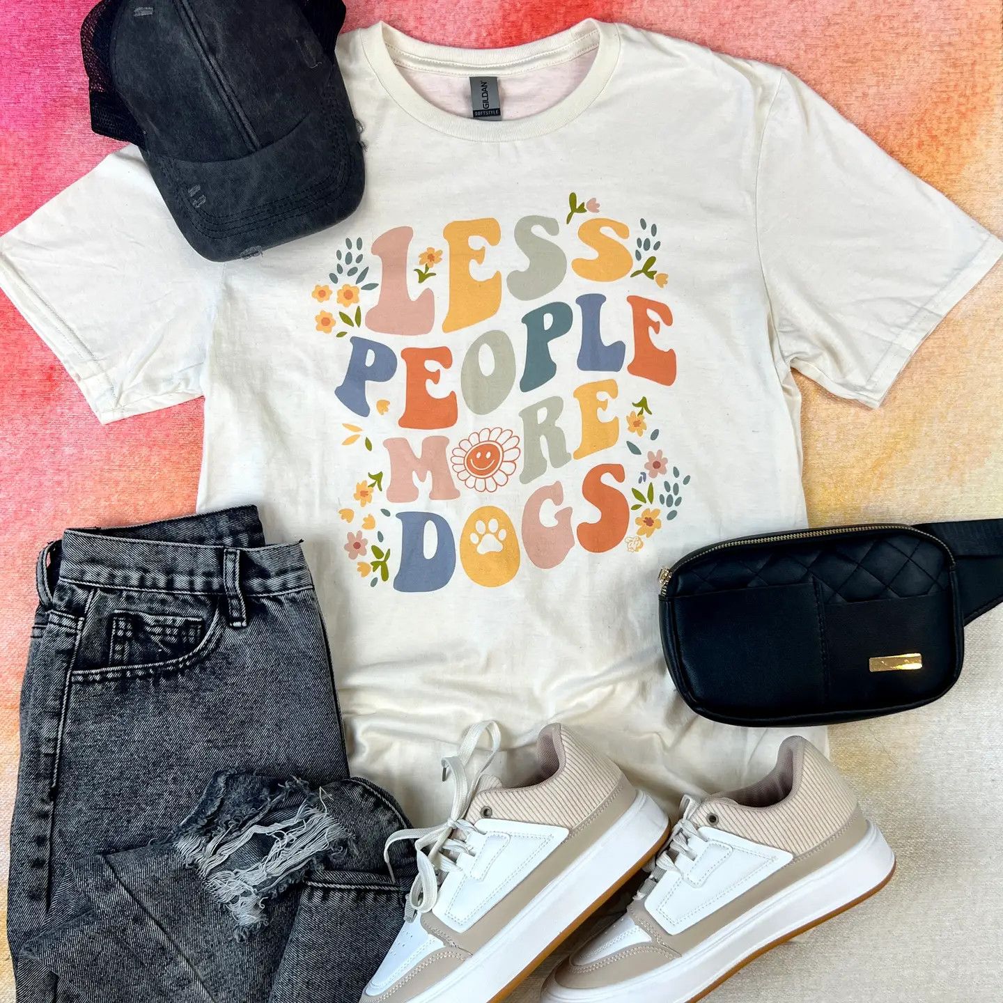 LESS PEOPLE MORE DOGS SS TEE, Color: IVORY, Size: S