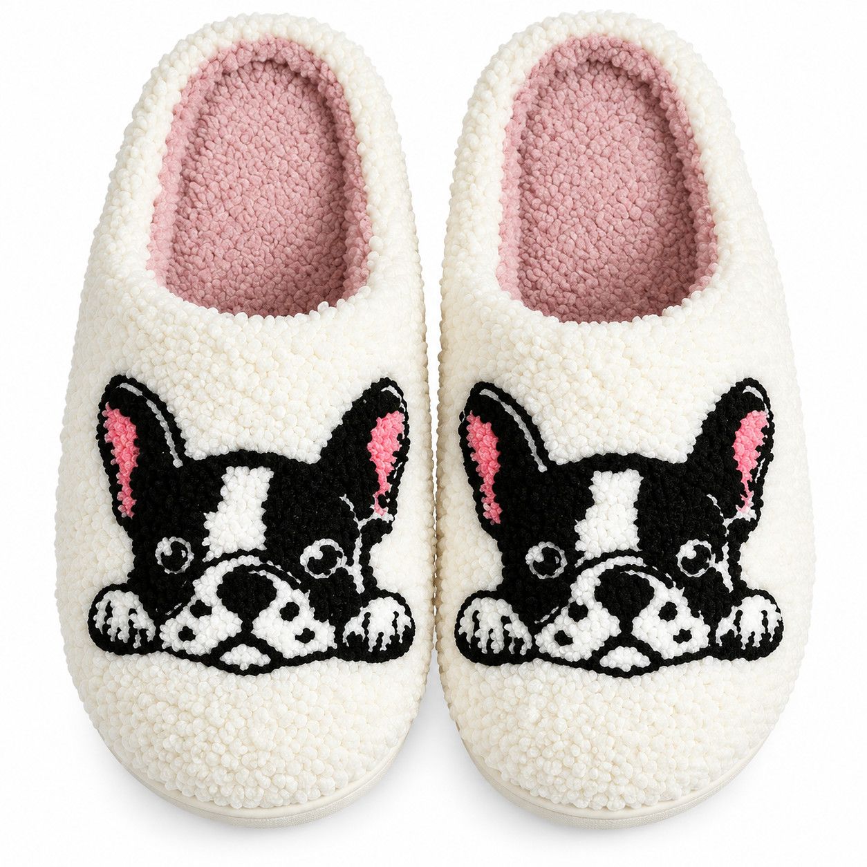 FUZZY SLIPPERS FRENCHIE, Size: 6