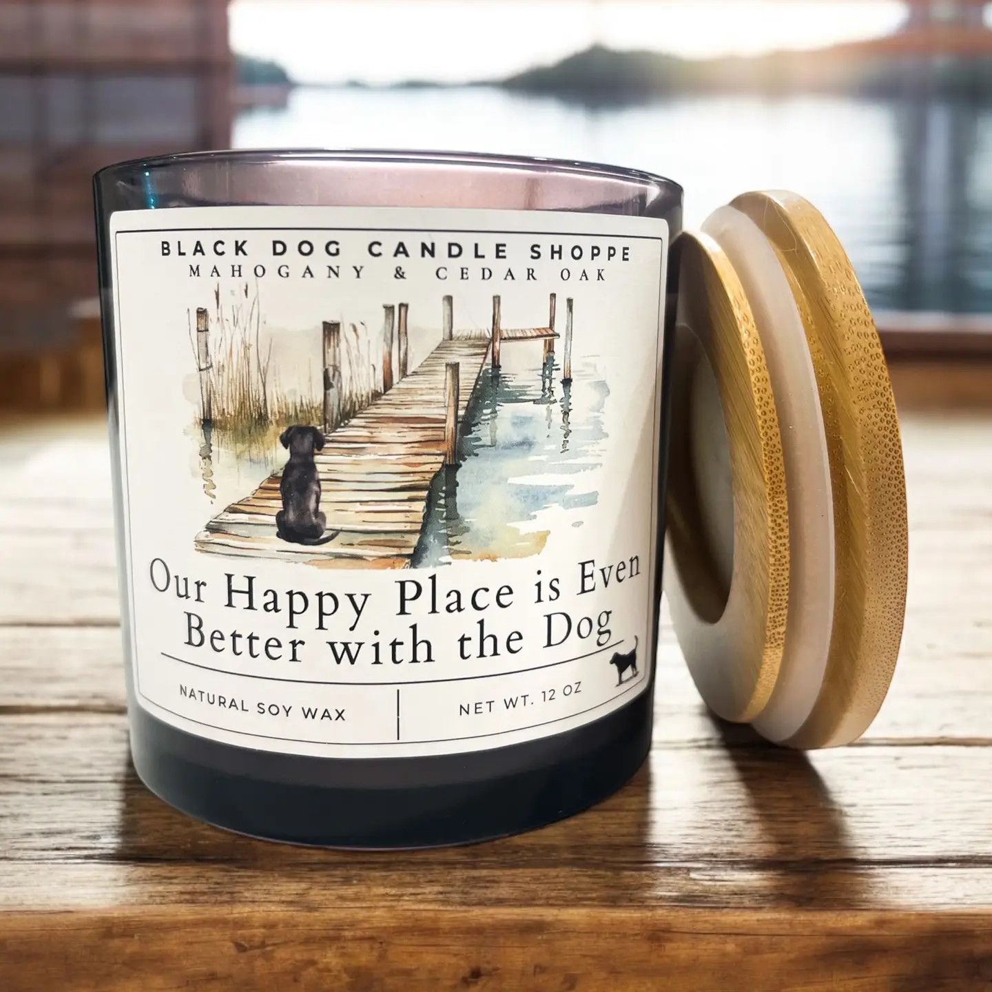 CANDLE OUR HAPPY PLACE IS BETTER WITH THE DOG GREY