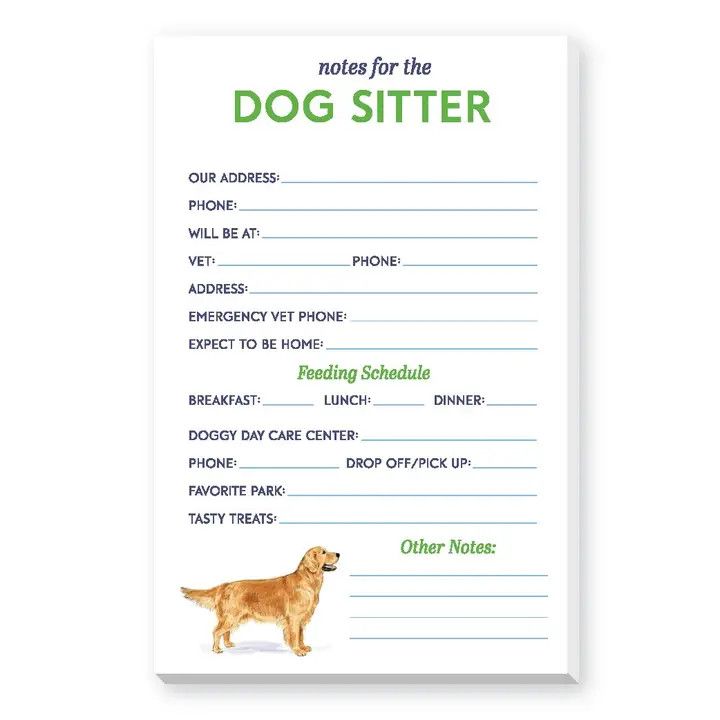 NOTEPAD DOG SITTER INSTRUCTIONS