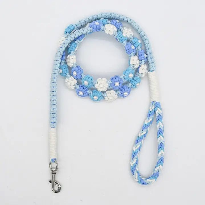 DOG LEASH FLORAL BRAIDED BLUE