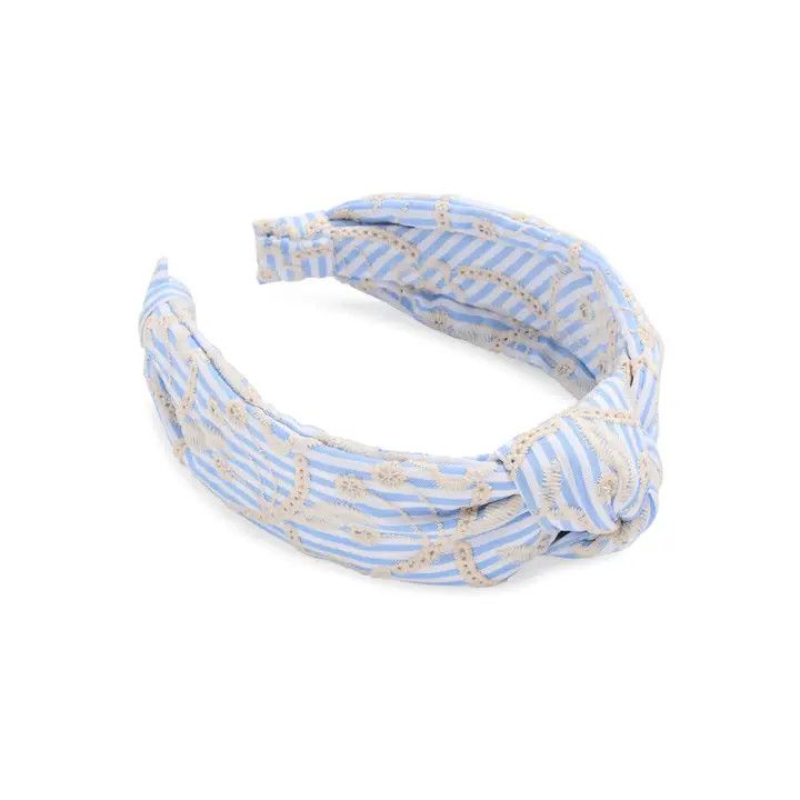 KNOTTED HEADBAND EYELET STRIPE BLUE