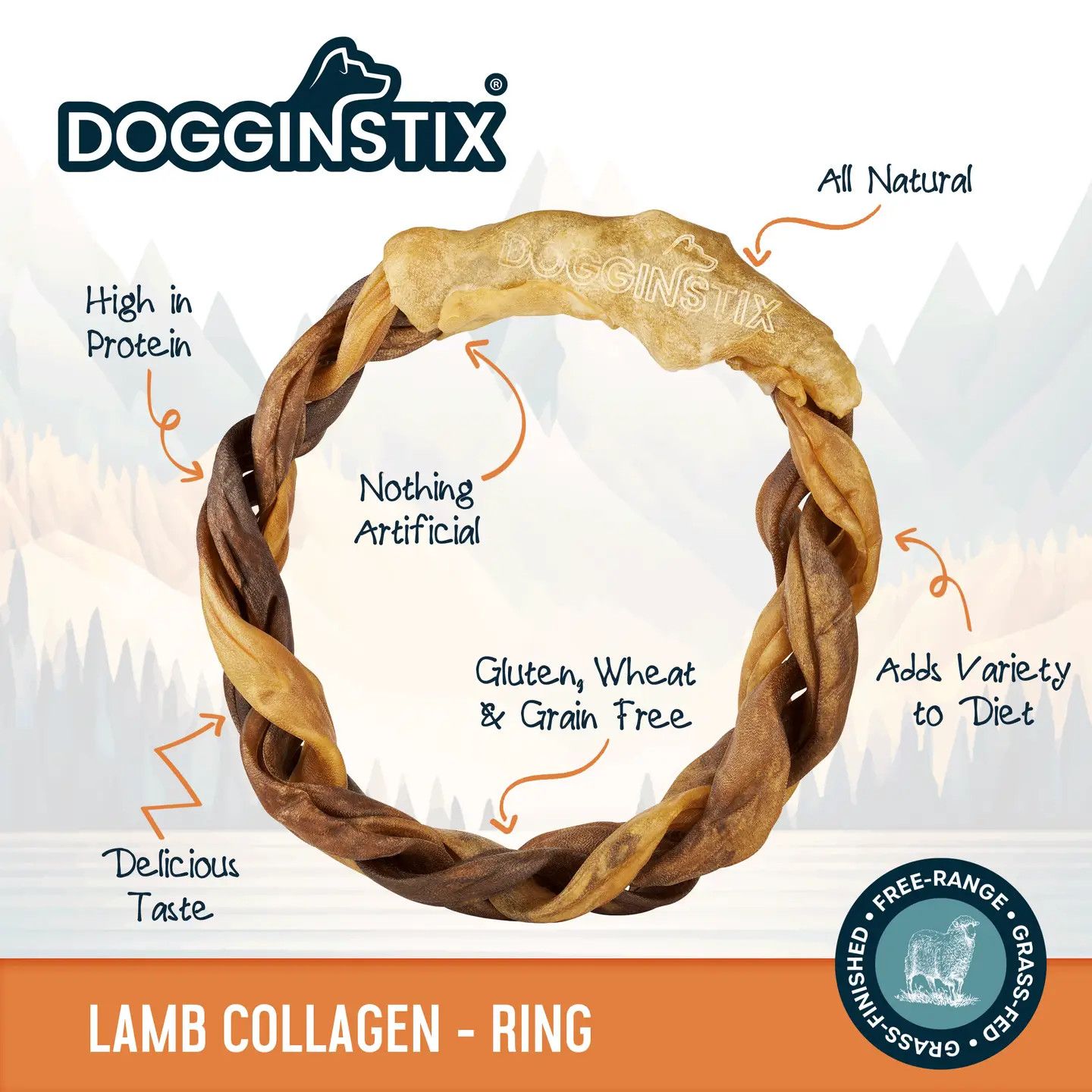 DOGGINSTIX LAMB BRAIDED COLLAGEN RING