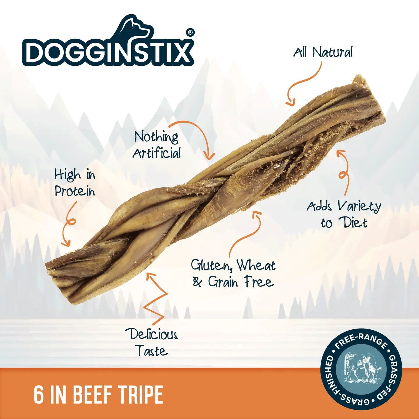 DOGGINSTIX BRAIDED BEEF TRIPE 6 INCH