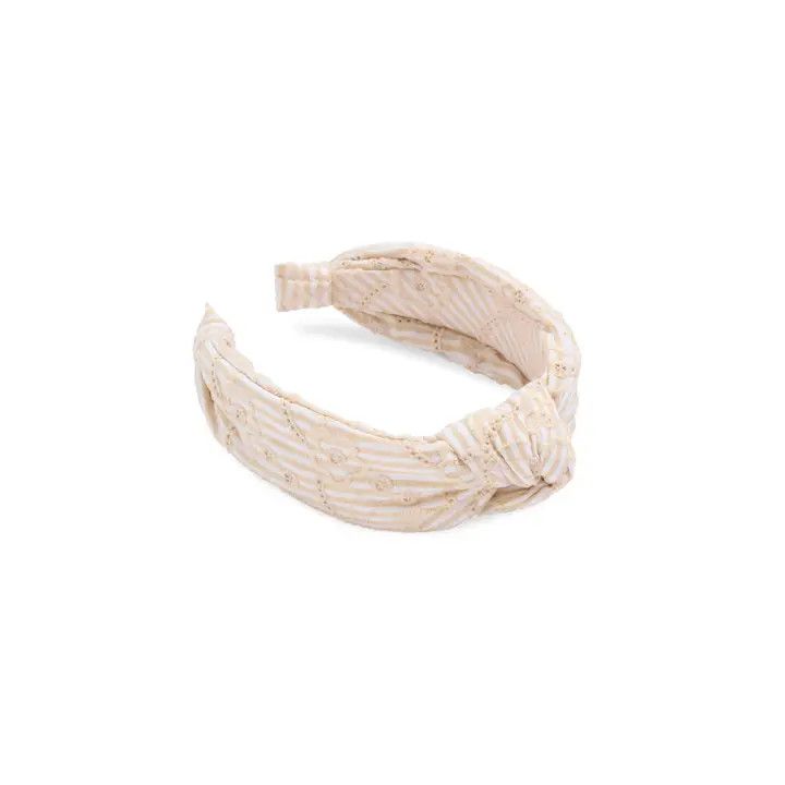 KNOTTED HEADBAND EYELET STRIPE TAN